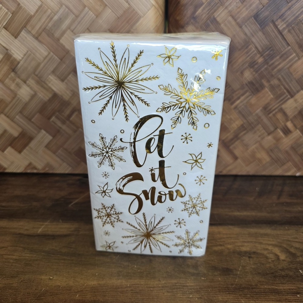 Let It Snow Christmas Napkins Holiday White & Gold Metallic Snowflakes 200+ New